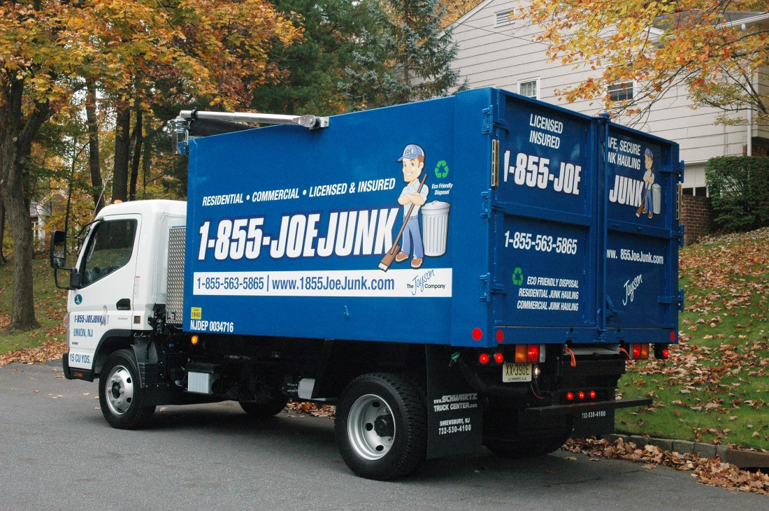 1-855-Joe-Junk truck during junk removal service in New Jersey
